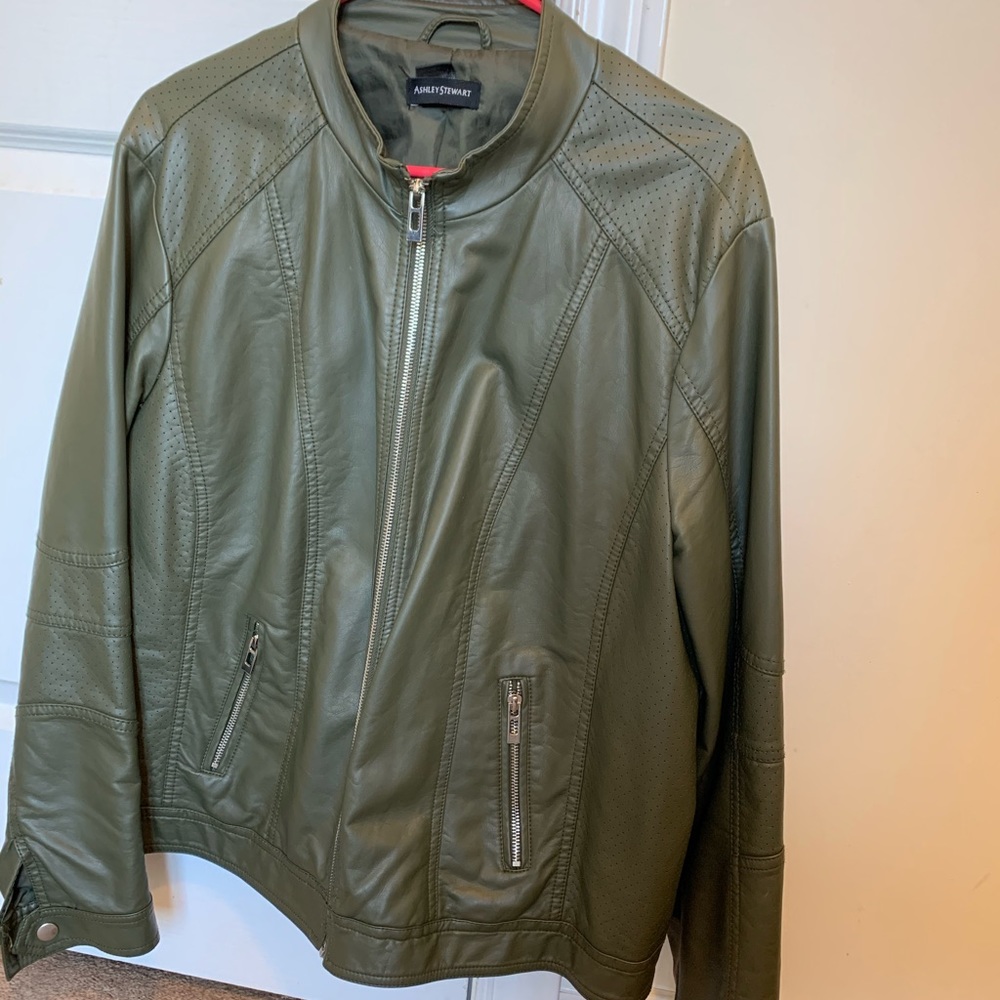 Ashley Stewart Army green leather jacket